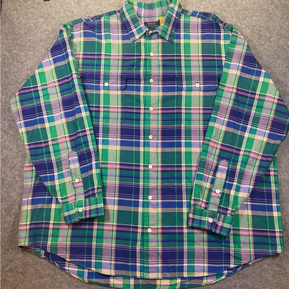 Polo by Ralph Lauren Men's Multicolor Plaid Dress Shirt, Long Sleeve, Size 3XB - Picture 3 of 14